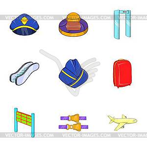 Airport check-in icons set, cartoon style - vector image