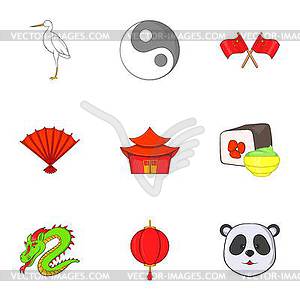 China icons set, cartoon style - vector clip art