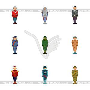 Types of soldiers icons set, cartoon style - vector image