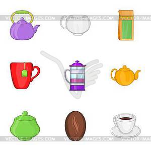 Beverage icons set, cartoon style - vector EPS clipart