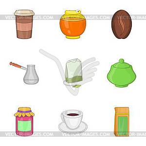 Coffee icons set, cartoon style - vector image