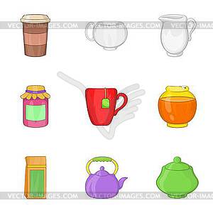 Types of drink icons set, cartoon style - stock vector clipart