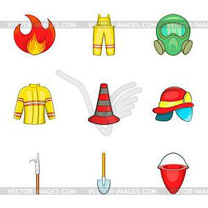 Fiery profession icons set, cartoon style - vector image