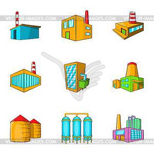 Factory icons set, cartoon style - vector clipart