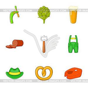 Beer holiday icons set, cartoon style - vector EPS clipart