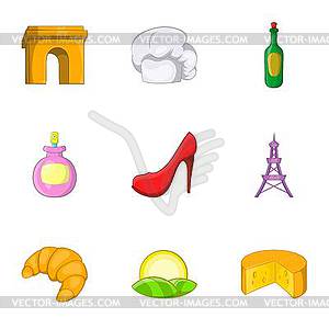 Tourism in France icons set, cartoon style - vector image