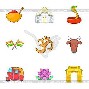 India Republic icons set, cartoon style - vector image