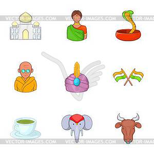 Country of India icons set, cartoon style - vector image