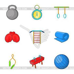 Lesson in gym icons set, cartoon style - vector clipart