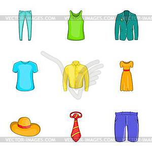 Clothing icons set, cartoon style - vector image