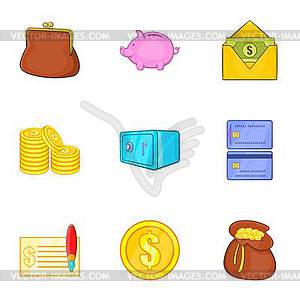 Money icons set, cartoon style - royalty-free vector image