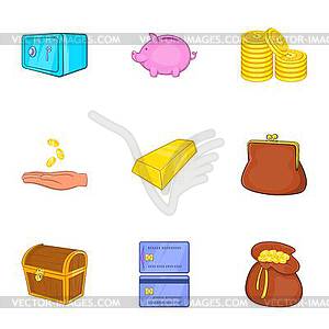 Finance icons set, cartoon style - vector clip art