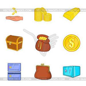 Cash icons set, cartoon style - vector clipart