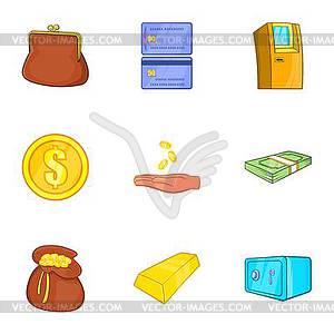 Funding icons set, cartoon style - vector image