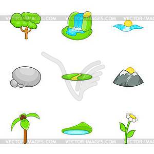 Nature icons set, cartoon style - vector image