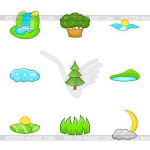 Beautiful nature icons set, cartoon style - vector clipart