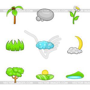 Landscape icons set, cartoon style - vector image