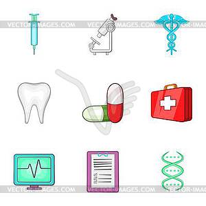 Healing icons set, cartoon style - vector clipart