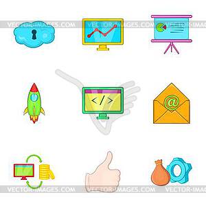 SEO promotion icons set, cartoon style - vector image