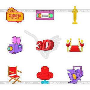 Motion picture icons set, cartoon style - vector clipart