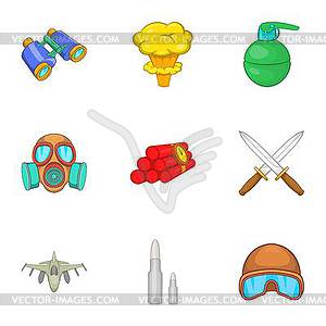 Army weapons icons set, cartoon style - vector image