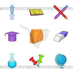 Schoolhouse icons set, cartoon style - stock vector clipart