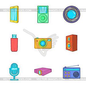 Electronics icons set, cartoon style - vector clipart