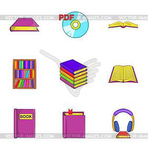 Education book icons set, cartoon style - vector image