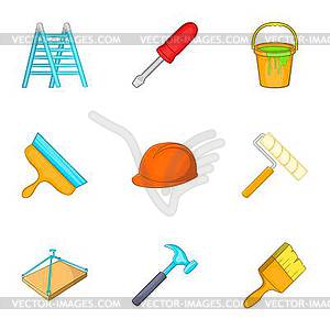 Construction icons set, cartoon style - vector image