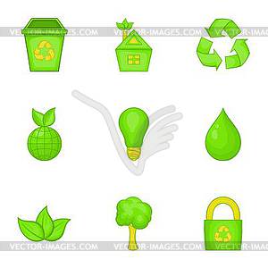 Natural environment icons set, cartoon style - vector clip art