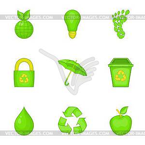 Ecology icons set, cartoon style - vector image