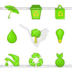 Environment icons set, cartoon style - vector clipart