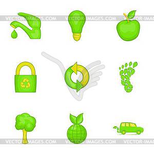 Purity of nature icons set, cartoon style - vector clipart