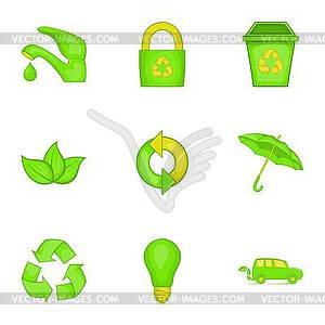Conservation icons set, cartoon style - vector image