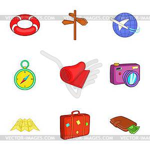 Rest on sea icons set, cartoon style - vector clipart