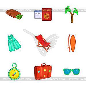 Trip to sea icons set, cartoon style - vector image