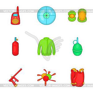 Paintball icons set, cartoon style - vector image