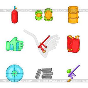 Paintball club icons set, cartoon style - vector EPS clipart