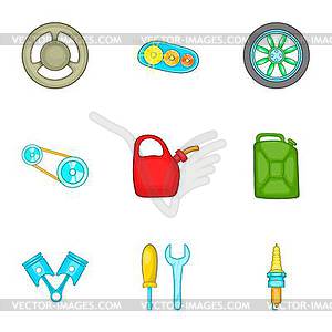 Car repairs icons set, cartoon style - vector image