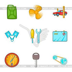 Maintenance car icons set, cartoon style - vector clipart