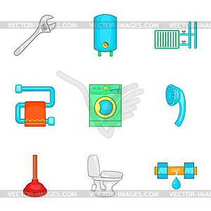 Equipment for bathroom icons set, cartoon style - vector clipart