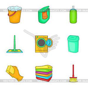 Cleaning icons set, cartoon style - vector clip art