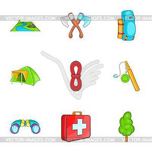 Camping icons set, cartoon style - vector image