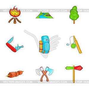 Campground icons set, cartoon style - vector image