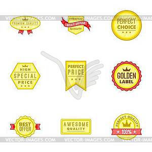 Tag quality icons set, cartoon style - vector clipart