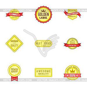 Certificate tag icons set, cartoon style - vector image