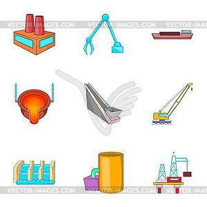 Construction plant icons set, cartoon style - vector clip art