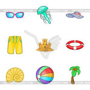 Relax on beach icons set, cartoon style - vector image