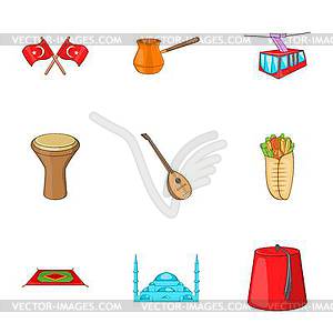 Turkey icons set, cartoon style - vector clip art