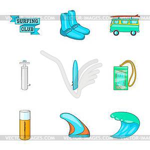 Surfing icons set, cartoon style - royalty-free vector image